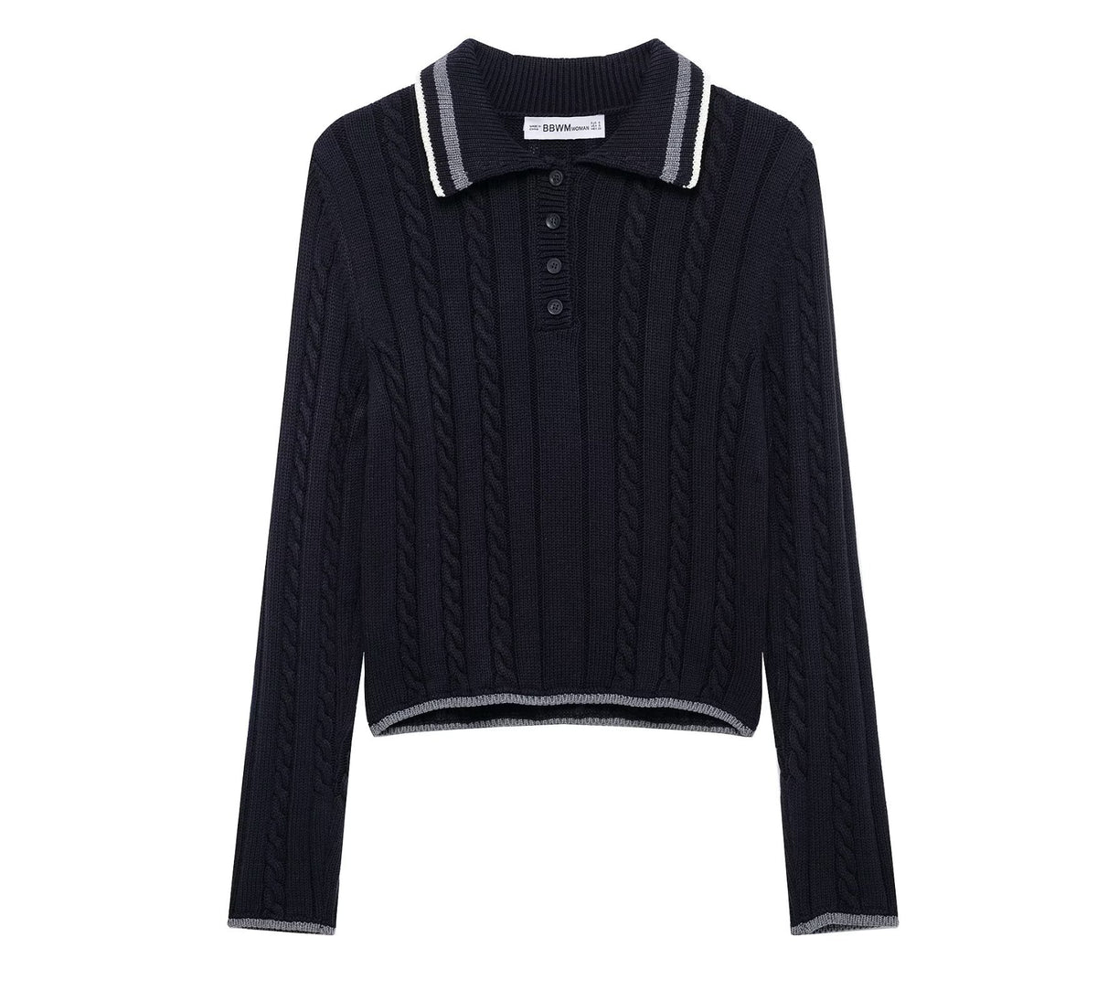 Fashion trimmed contrasting collar knit sweater