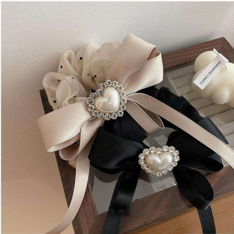 High Quality Bow Love Pearl Large Intestine Hair Ring Female Net Red New Temperament Hair Rope