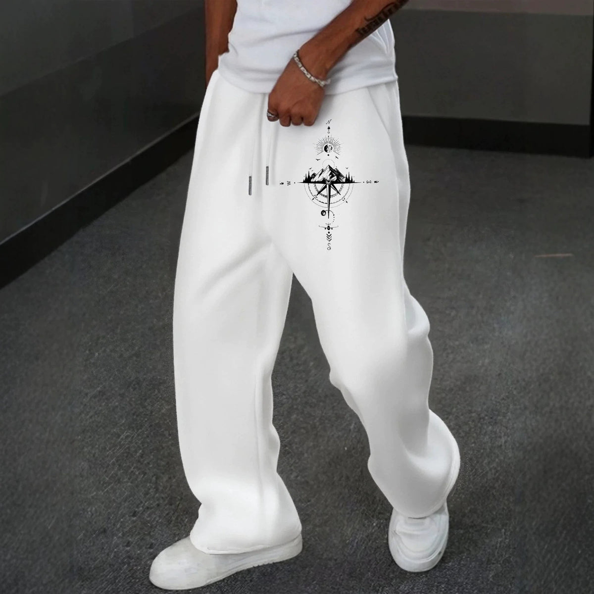Printed Loose Wide Leg Drawstring Sweatpants