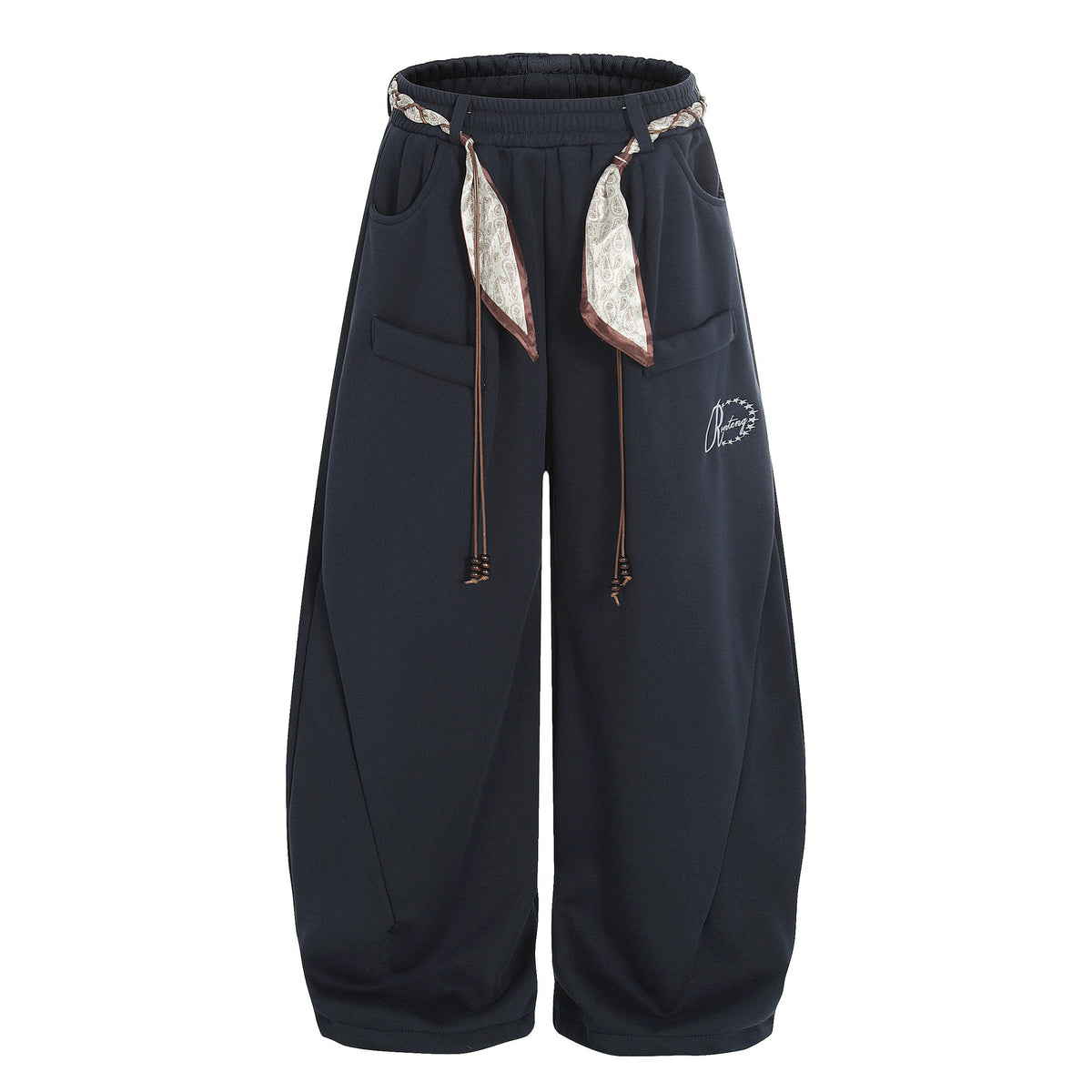 Casual Plus Velvet Pants with Belt Decoration Solid Color