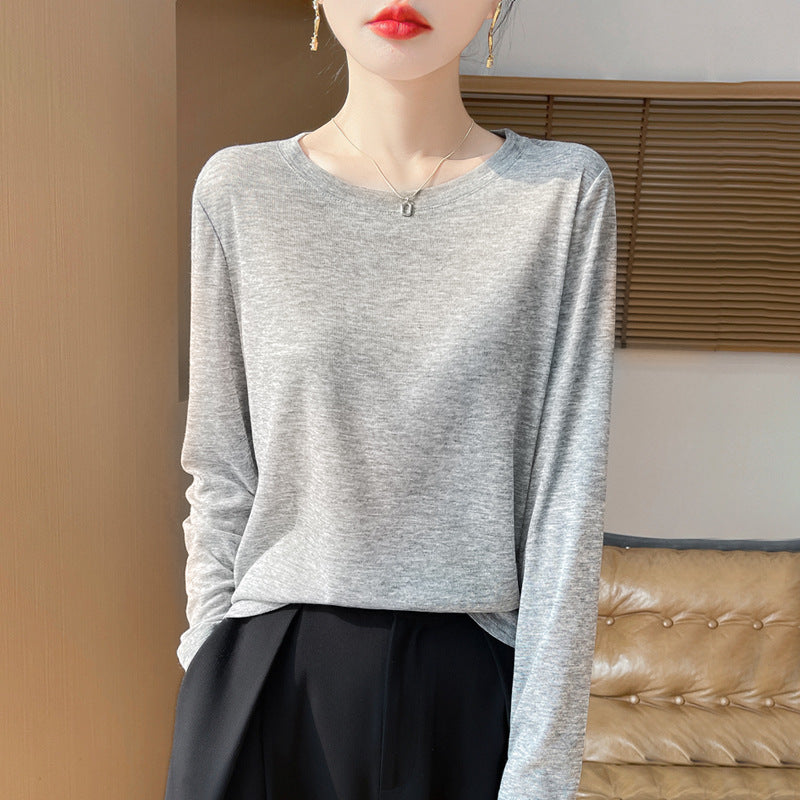 Women's Solid Color Long Sleeve Round Neck Knit Top