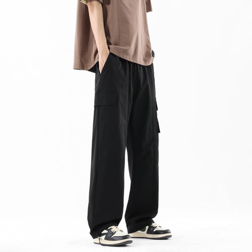 Cargo Pants Men Spring Autumn Trendy High-Quality Streetwear Drawstring Cuffed Sweatpants Straight Loose Casual Long Pants