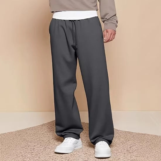Men's Wide Leg Pants Lightweight Fleece Lined Travel Trousers with Pockets