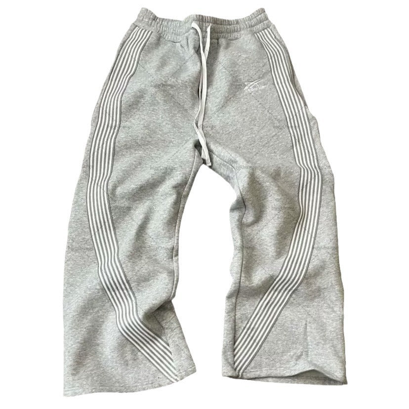 Casual Striped Fleece Lined Elastic Waist Drawstring Sweatpants