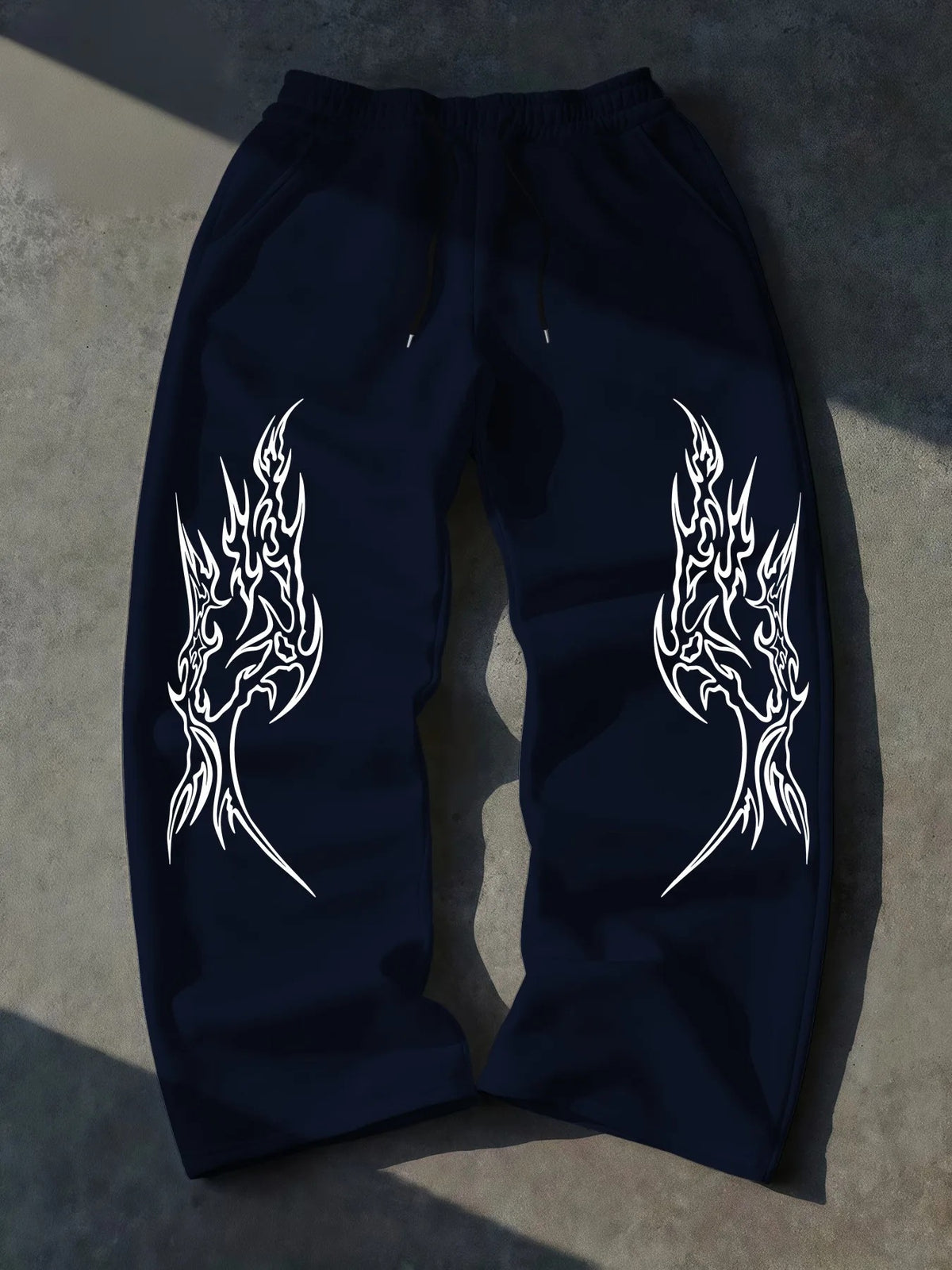 Gothic Print Wide Leg Drawstring Sweatpants