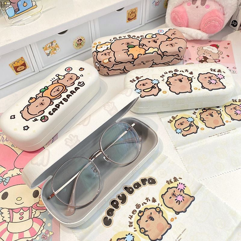 Cute Capybara Cartoon Glasses Case, Shockproof Portable Eyewear Storage Box for Sunglasses Prescription Glasses