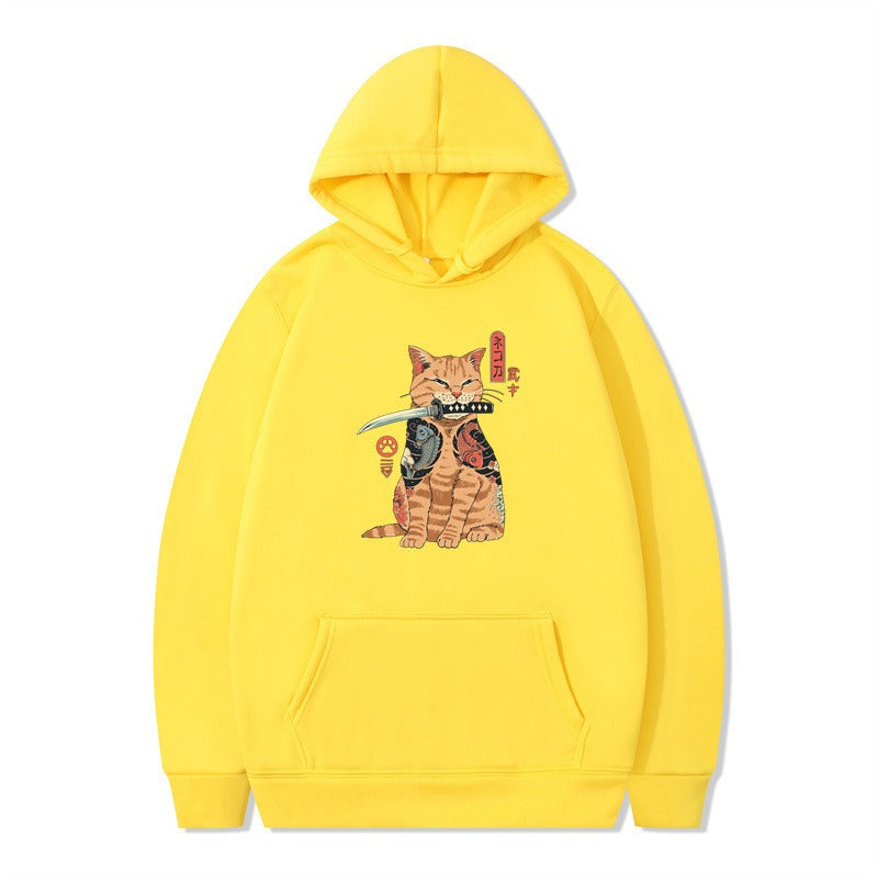 Loose pullover printed long sleeved jacket sweatshirt hooded top for men and women
