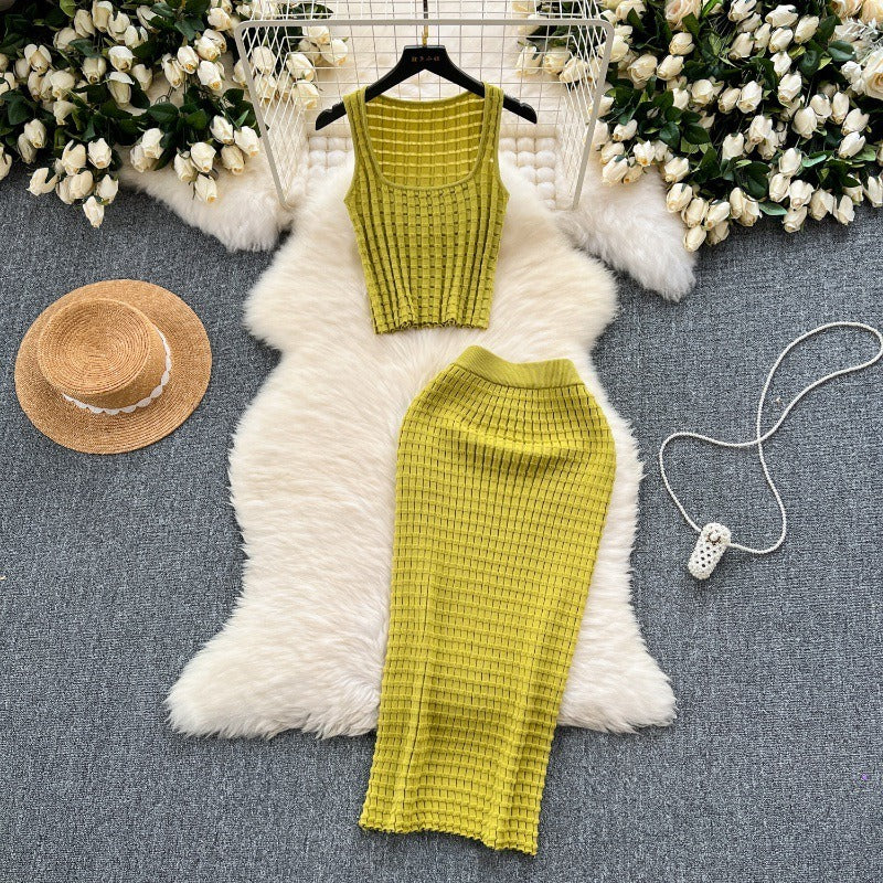 Tank top versatile high waisted skirt knit two-piece set