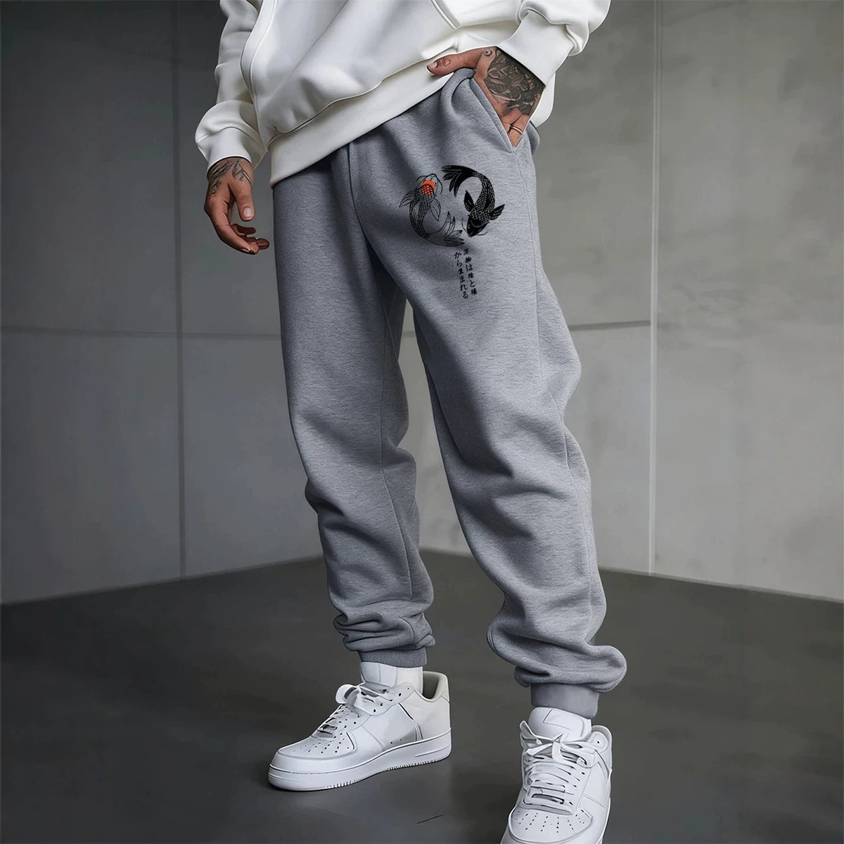 Gothic Twin Fish Print Unisex Casual Sport Sweatpants