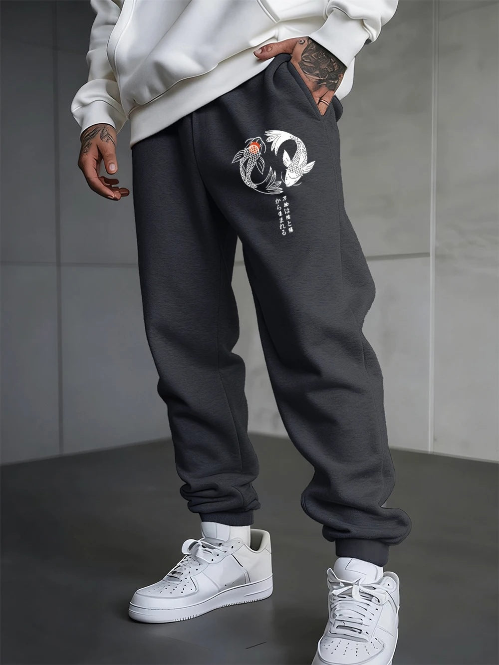 Gothic Twin Fish Print Unisex Casual Sport Sweatpants