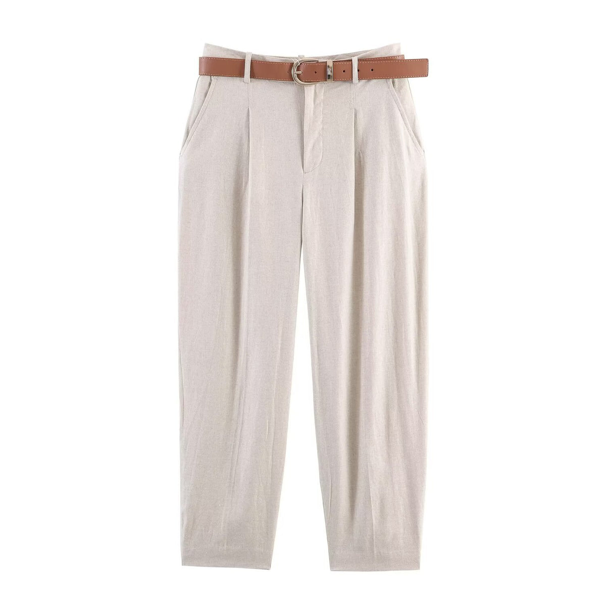 Commuter linen pleated belt pants