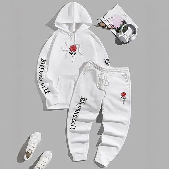 Men's 2-Piece Floral Letter Print Hoodie and Sweatpants Sports Set