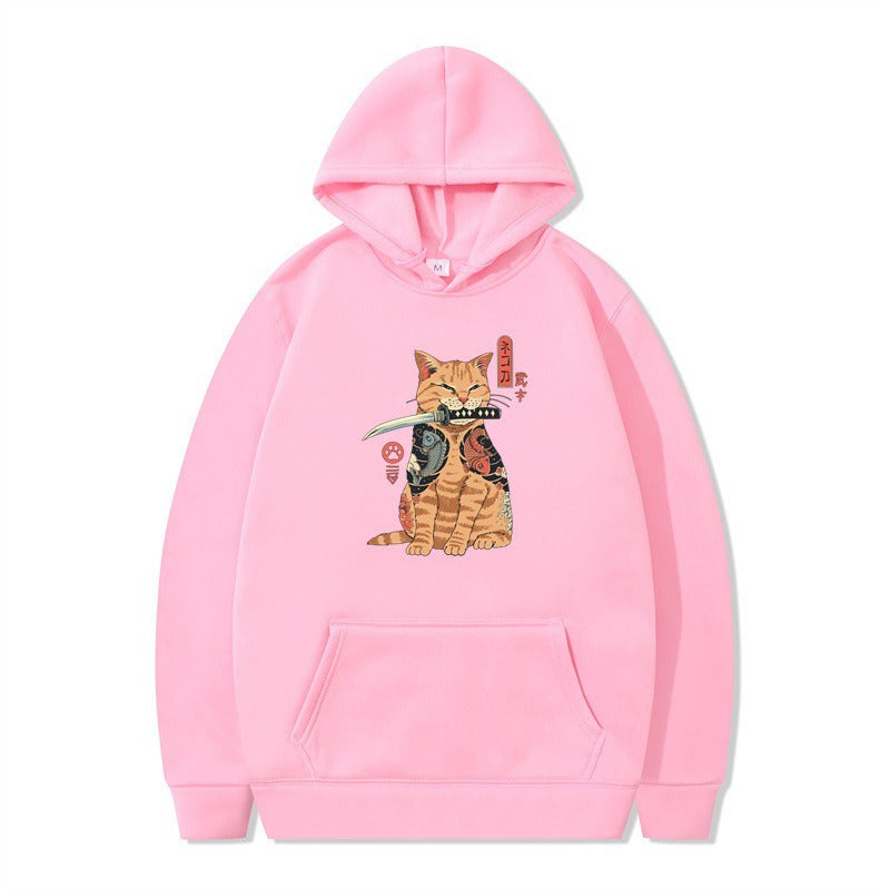 Loose pullover printed long sleeved jacket sweatshirt hooded top for men and women