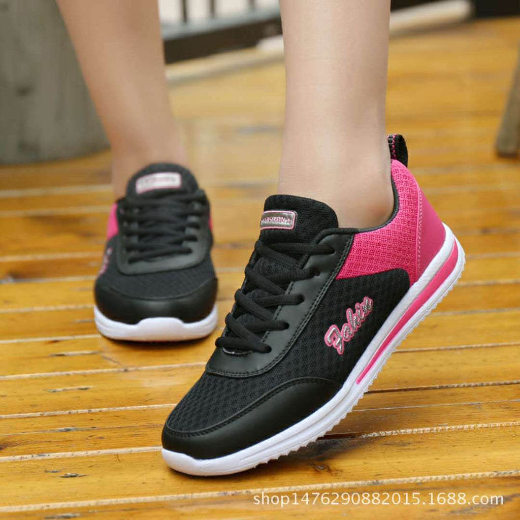 Casual Breathable Mesh Lace-up Flat Running Sneakers for Women Plus Size