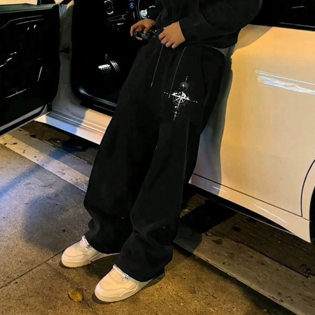 Printed Loose Wide Leg Drawstring Sweatpants