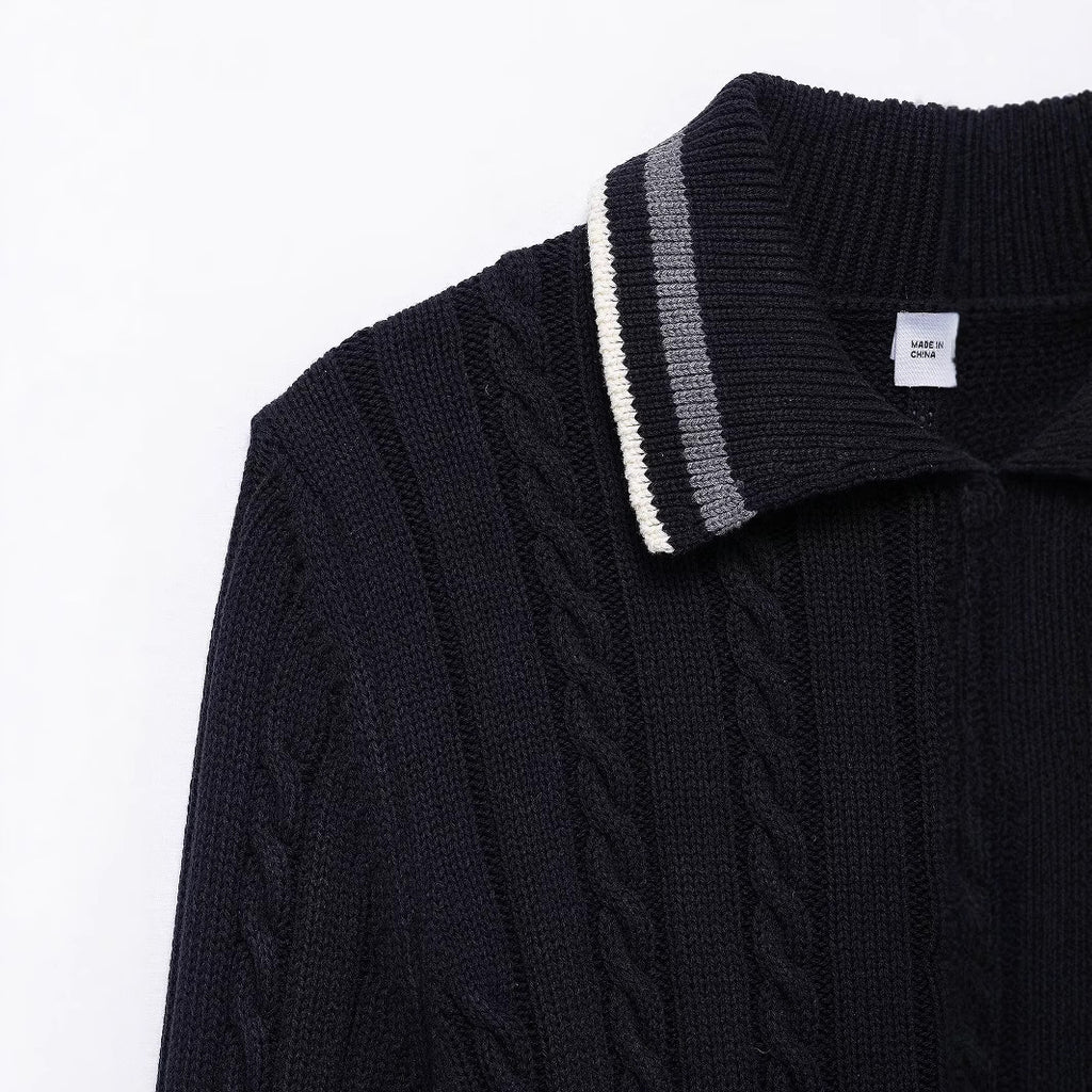 Fashion trimmed contrasting collar knit sweater