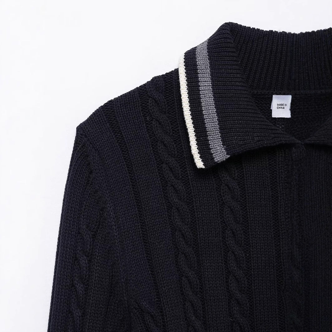 Fashion trimmed contrasting collar knit sweater
