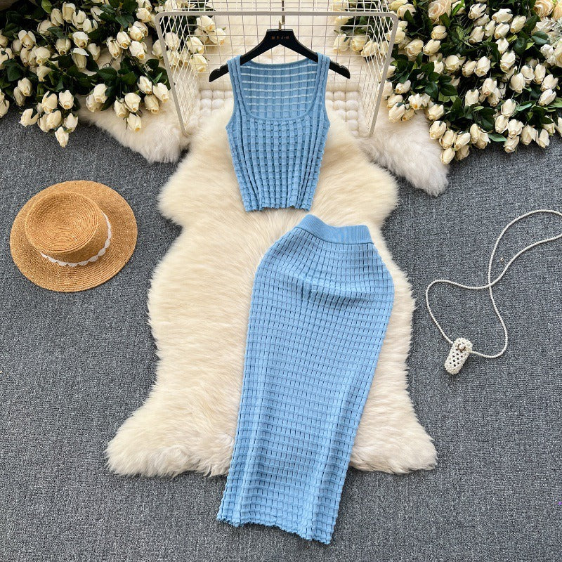 Tank top versatile high waisted skirt knit two-piece set