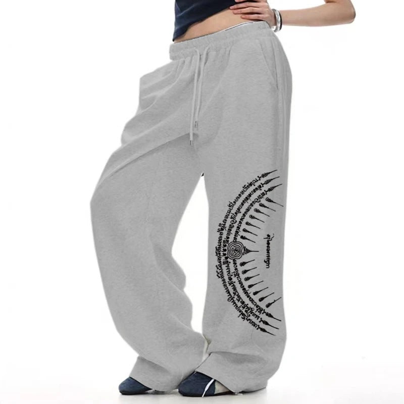 Dark Gothic Gun Print Loose Wide-Leg Drawstring Unisex Sweatpants