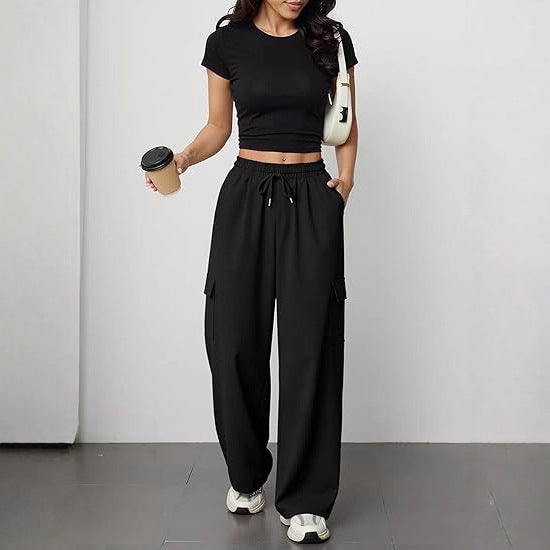 Women's High Waist Wide Leg Cargo Jogger Pants with Pockets