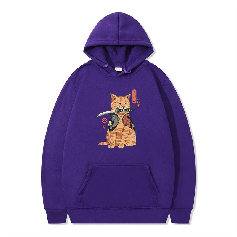 Loose pullover printed long sleeved jacket sweatshirt hooded top for men and women