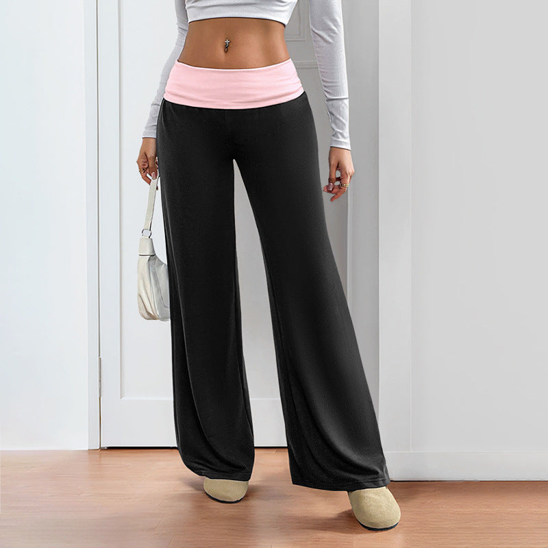 Brown Spliced Low Waist Wide Leg Casual Long Pants