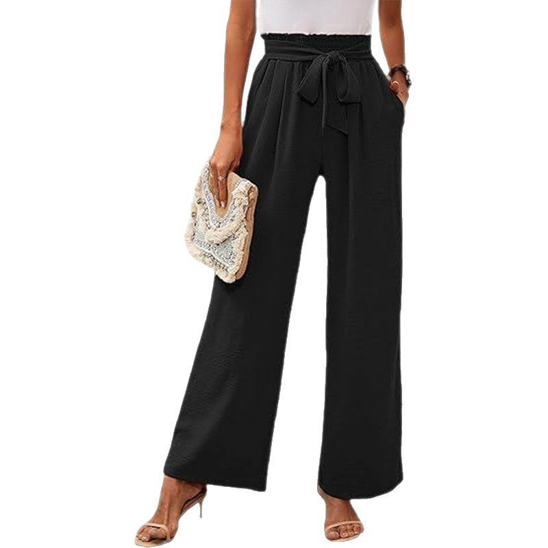 Women's solid color pocket high waist wide leg pants