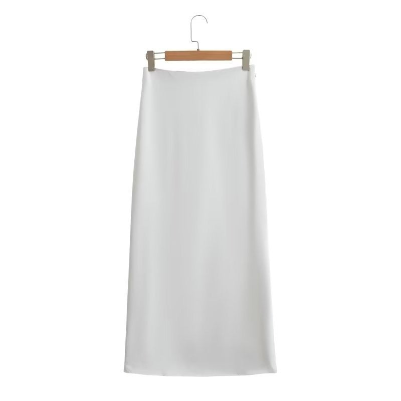 Temperament satin texture short sleeved shirt high waisted skirt