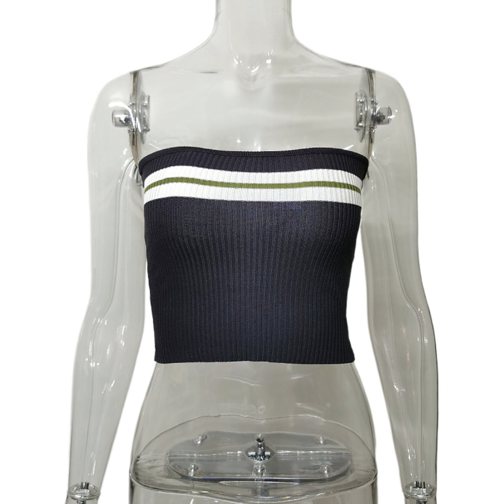 Women's Color Block Stripe Tube Top Spicy Girl Fitted Outerwear