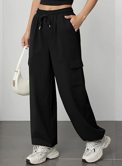 Women's High Waist Wide Leg Cargo Jogger Pants with Pockets