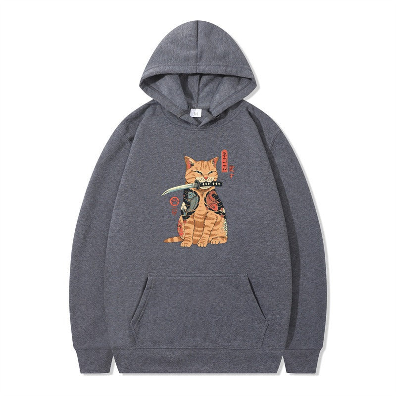 Loose pullover printed long sleeved jacket sweatshirt hooded top for men and women