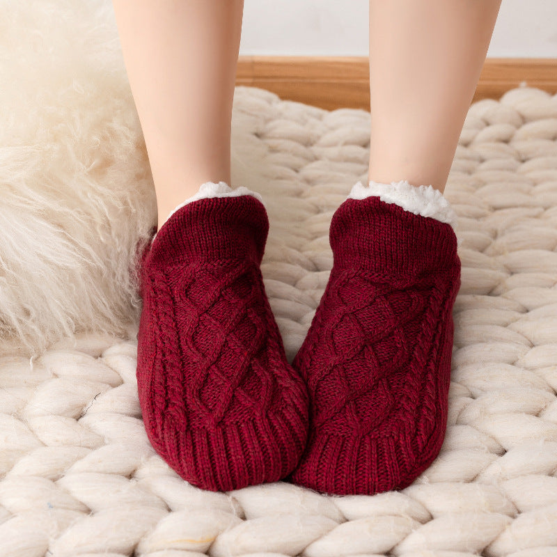 Winter Thickened Fleece Home Floor Socks Warm Fleece Insulated Unisex Adult Dot Glue Socks Indoor Slipper Socks