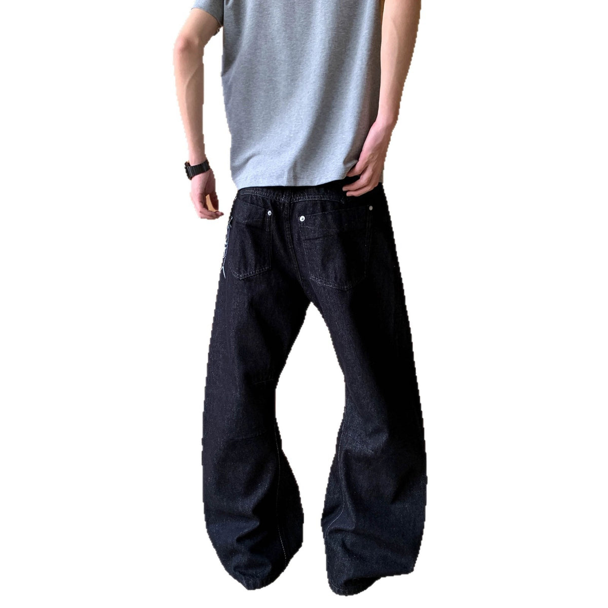 Men's American Style Black Knife-Edge Jeans High Street Cool and Fashionable Design Long Pants