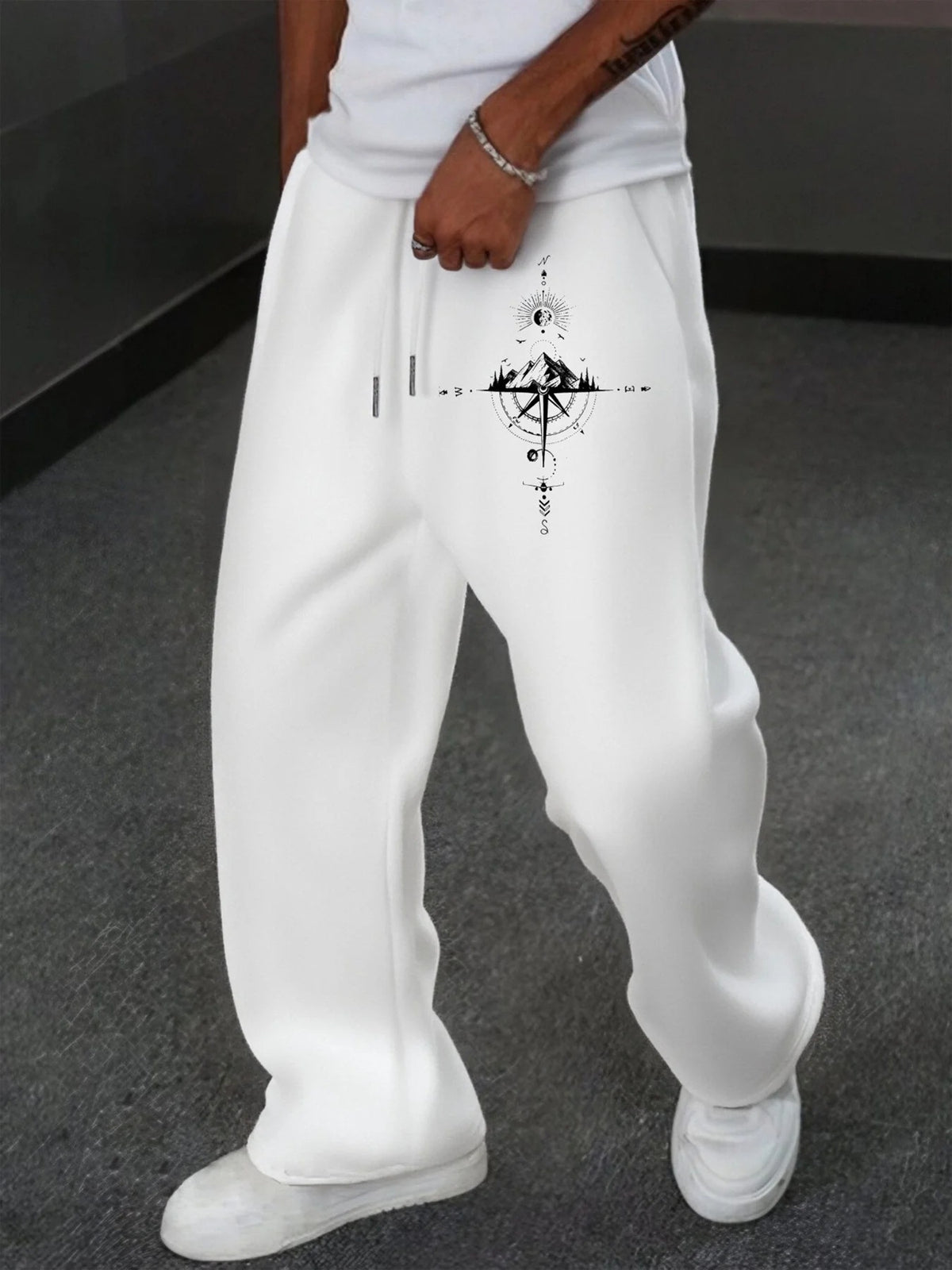Printed Loose Wide Leg Drawstring Sweatpants