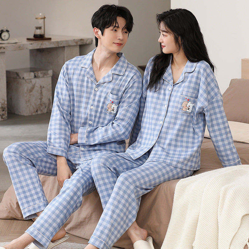 Couple's pajamas men's and women's lapel open home clothes
