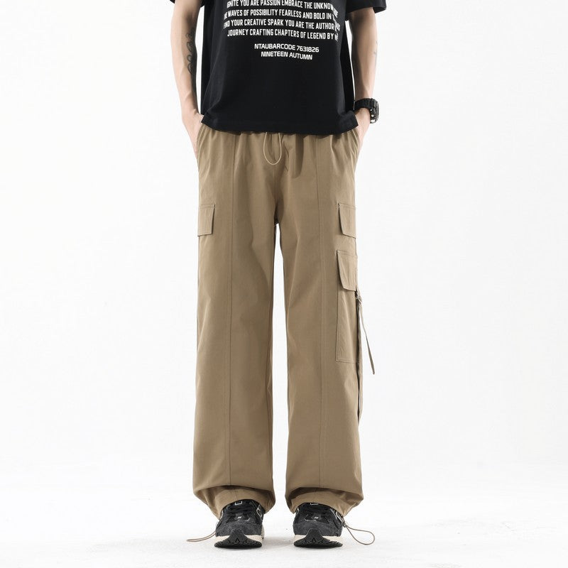 Cargo Pants Men Spring Autumn Trendy High-Quality Streetwear Drawstring Cuffed Sweatpants Straight Loose Casual Long Pants