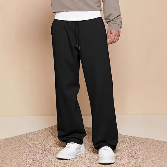 Men's Wide Leg Pants Lightweight Fleece Lined Travel Trousers with Pockets