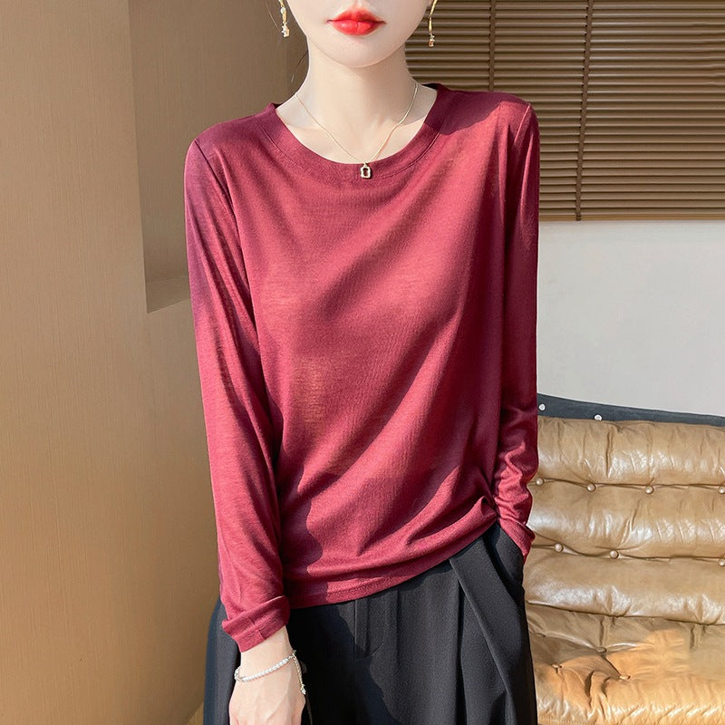 Women's Solid Color Long Sleeve Round Neck Knit Top