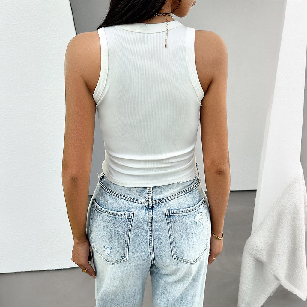 Spring and summer European and American sexy slim fit top with solid color interior and Y2K knitted vest for women