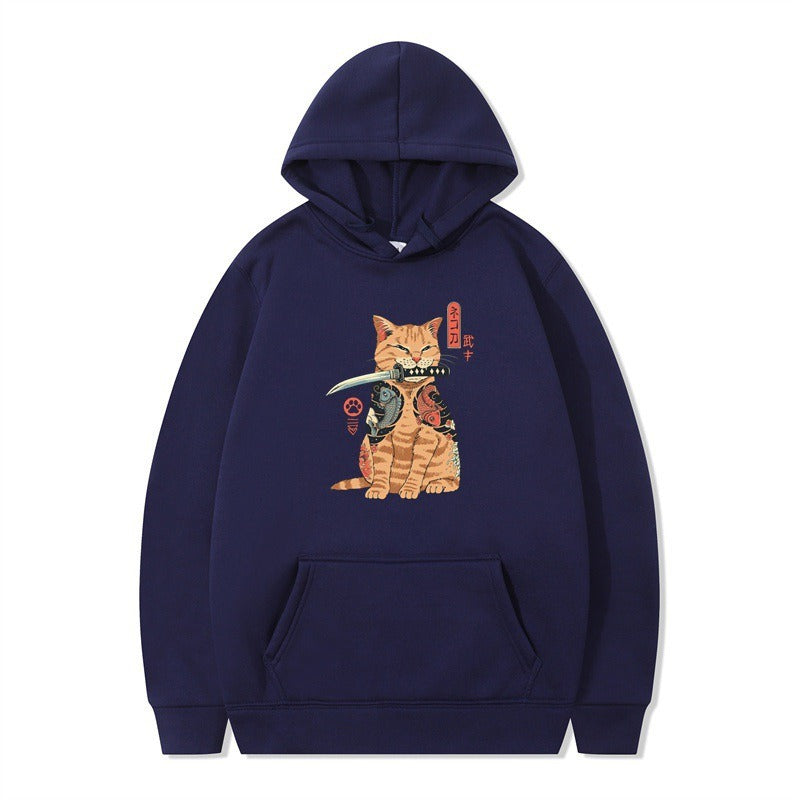 Loose pullover printed long sleeved jacket sweatshirt hooded top for men and women