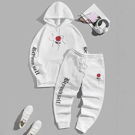 Men's 2-Piece Floral Letter Print Hoodie and Sweatpants Sports Set