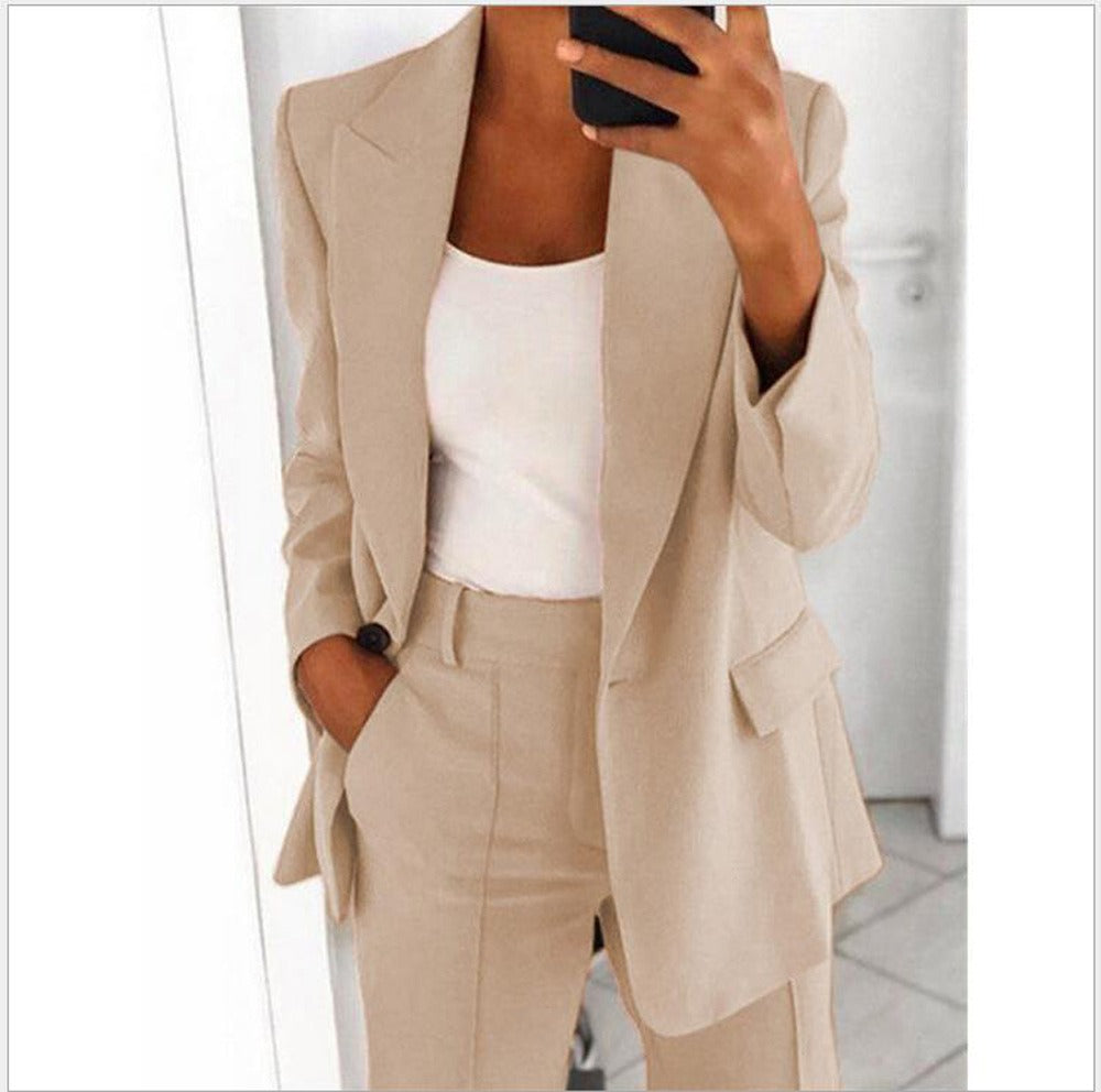 Fashionable and high-end slim fit lapel cardigan, elegant suit jacket set for women