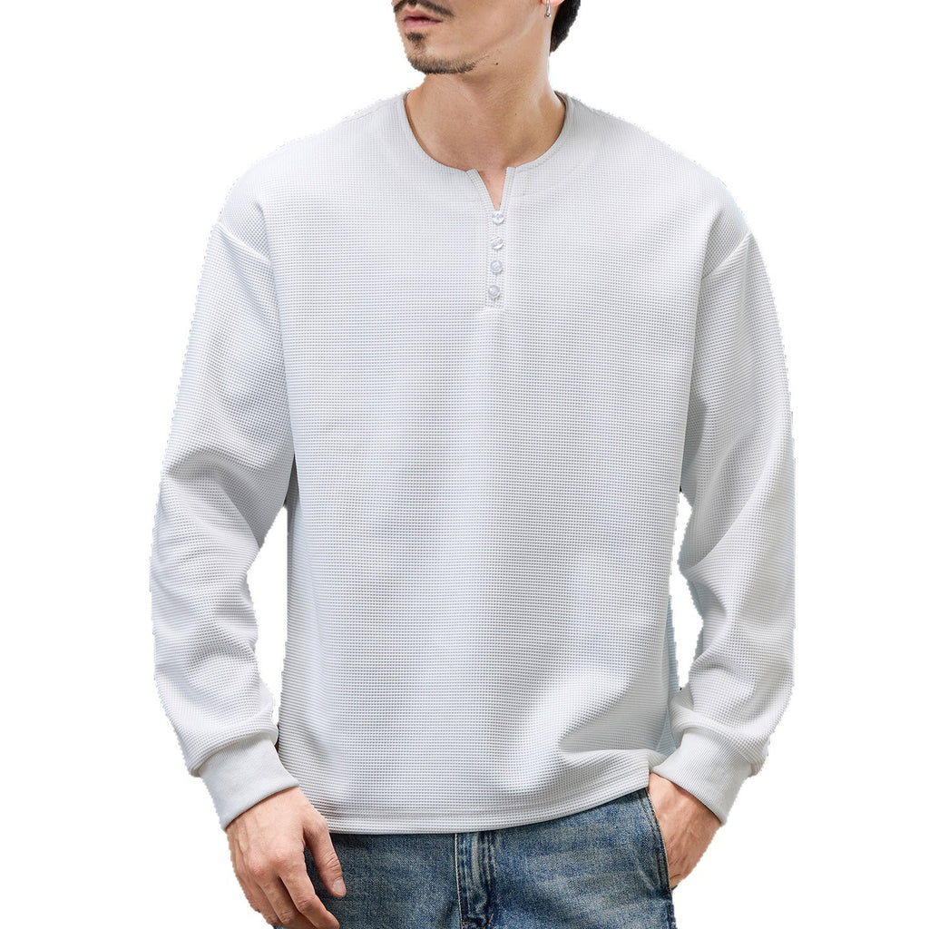 Men's Casual Loose Fit Long Sleeve Henley T-Shirt