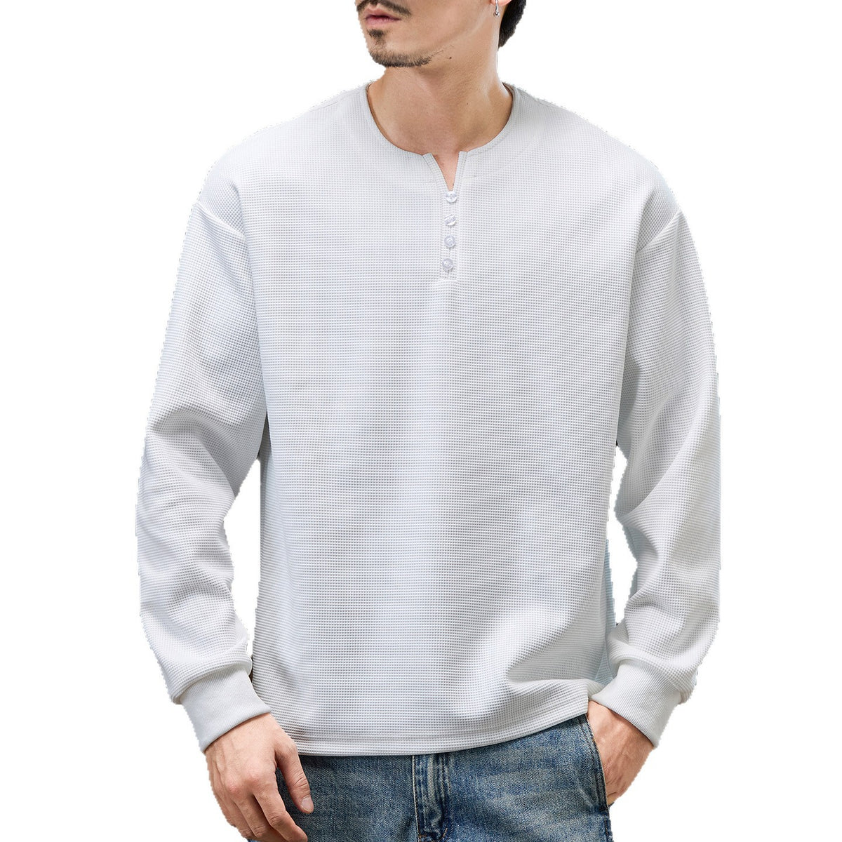 Men's Casual Loose Fit Long Sleeve Henley T-Shirt