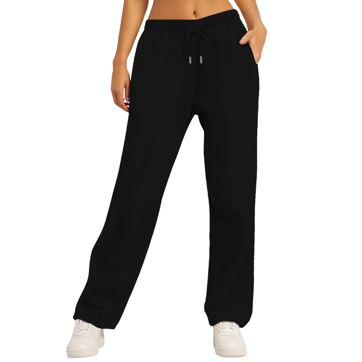 Unisex Solid Color Fleece Lined Elastic Waist Straight Leg Sweatpants