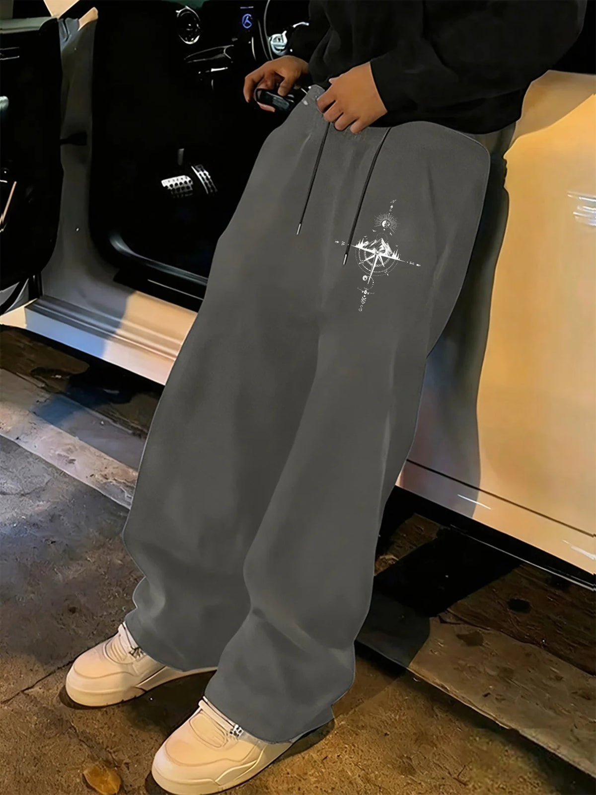 Printed Loose Wide Leg Drawstring Sweatpants