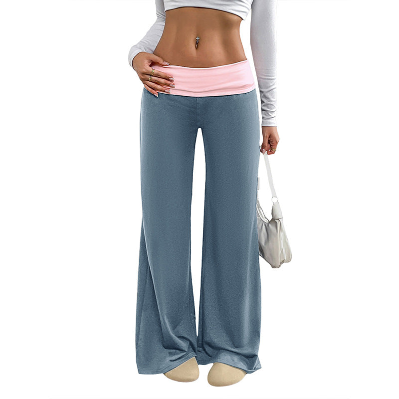 Brown Spliced Low Waist Wide Leg Casual Long Pants