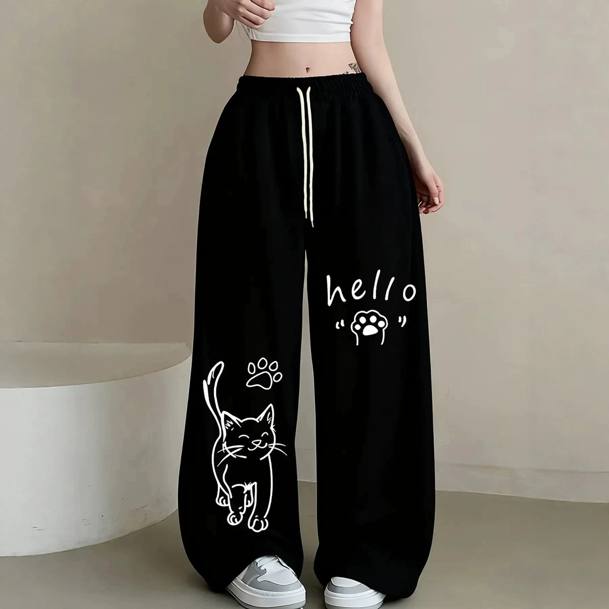 Wide Leg High Waist Adjustable Drawstring Pants