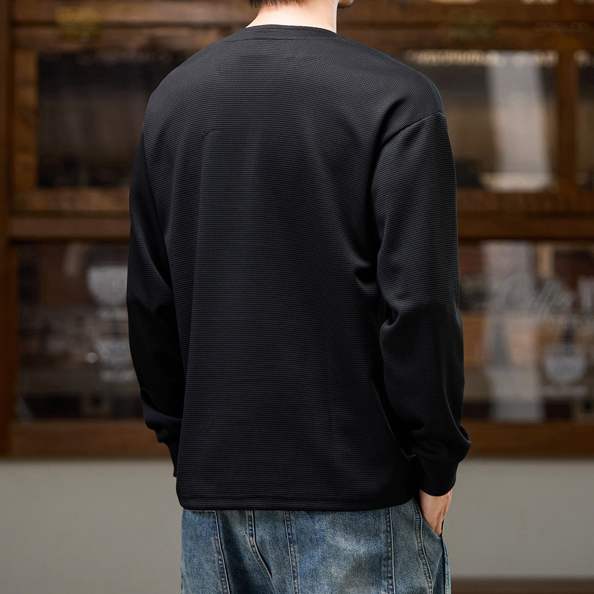 Men's Casual Loose Fit Long Sleeve Henley T-Shirt