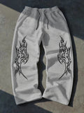 Gothic Print Wide Leg Drawstring Sweatpants